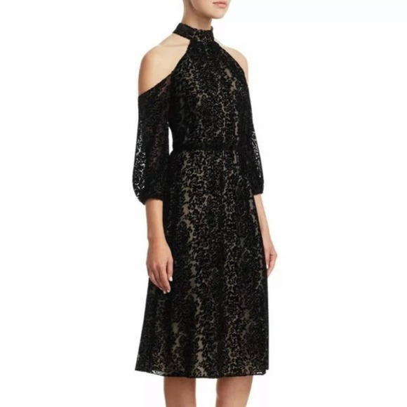 Alice + Olivia Ruthann Black Velvet Cold Shoulder Halter Dress - Picture 8 of 10